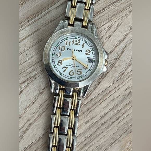 Milan Ladies Watch Two Tone Bracelet Silver Dial Date Window - Picture 4 of 11